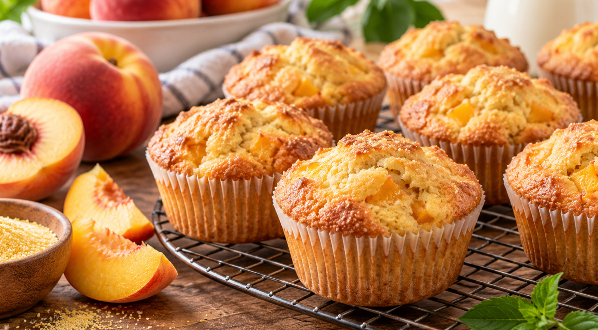 Easy Peach Cornmeal Muffins